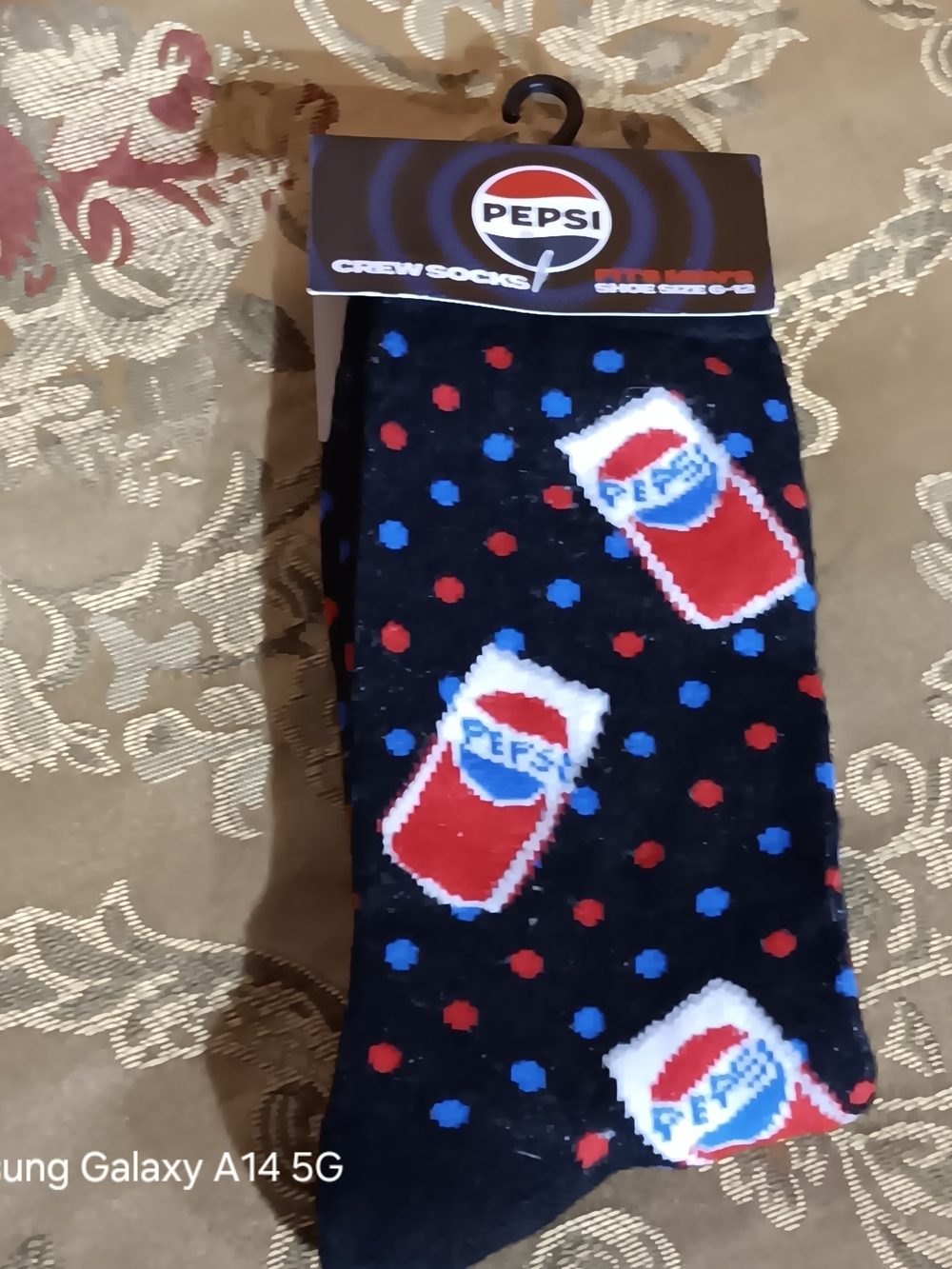 Pepsi Black Crew Socks with Red & Blue Can and Dot Pattern